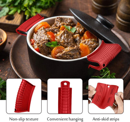 Silicone Assist Handle Holder, Hot Skillet Handle Covers Pot Grip Handle Sleeve Cast Iron Skillets Non-Slip Heat Resistant Pan Grip Cover for Cast Iron Woks Frying Pans Griddles Skillets (Red)