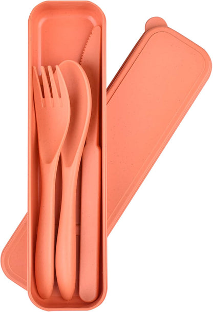 2 Sets Reusable Utensil Set with Case, Portable Plastic Spoons Fork Knife Camping Utensils for Lunch Box Accessories for Kids Adults Travel Picnic Camping Daily Use(Blue, Black)