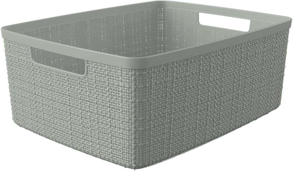 Curver Set of 4 Large 18L Easy Access Jute Decorative Plastic Organization and Storage Baskets - Perfect Bins for Home Office, Closet Shelves, Kitchen Pantry and All Bedroom Essentials, Black