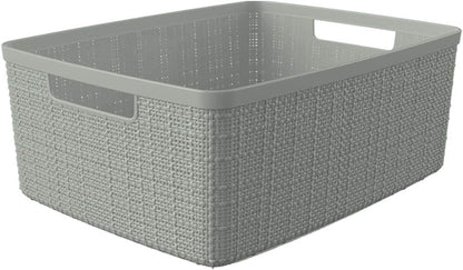 Curver Set of 4 Large 18L Easy Access Jute Decorative Plastic Organization and Storage Baskets - Perfect Bins for Home Office, Closet Shelves, Kitchen Pantry and All Bedroom Essentials, Black