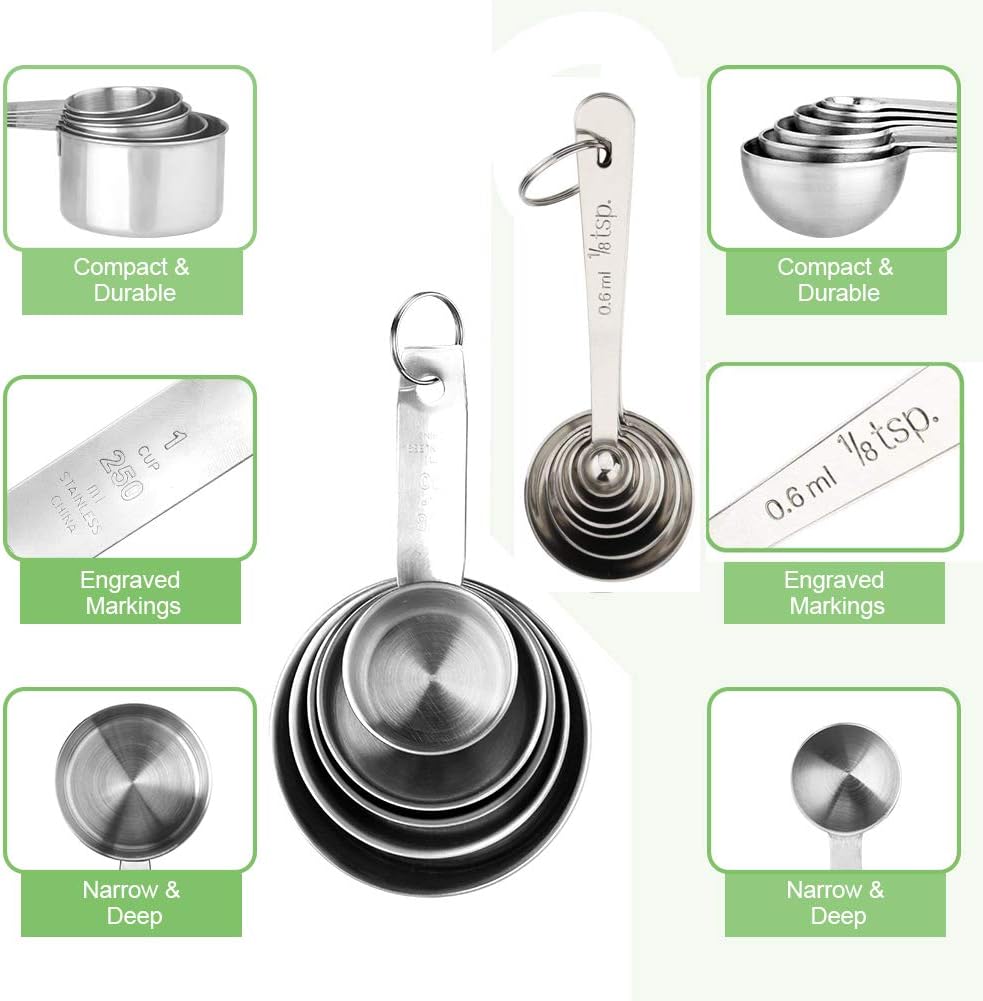 Accmor 11 Piece Stainless Steel Measuring Spoons Cups Set, Premium Stackable Tablespoons Measuring Set for Gift Dry Liquid Ingredients Cooking Baking