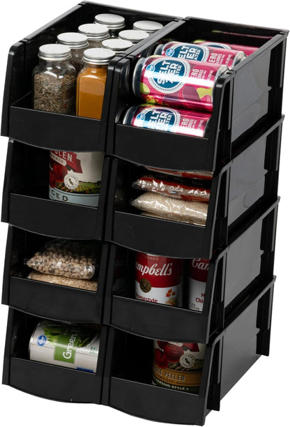 IRIS USA Extra Large Stackable Storage Bins, 6-Pack, 13"L x 10"W x 8"H, |Made in USA|, Plastic Open Front Shelf Bin for Organizing Parts, Hardware, Tools, Supplies, Garage Shelf, Pantry - Black