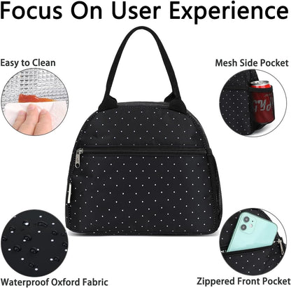 GYEUKHAM Lunch Bag Women, Lunch Box for Adult Men Kids Girls, Small Cute Lunchbox Tote Large Capacity Insulated Lunch Container Cooler for Work School Picnic Travel, Black White Stripes