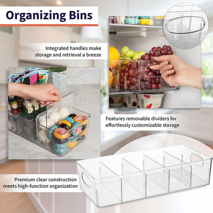 ClearSpace Plastic Pantry Bins with Removable Dividers - Kitchen Storage and Organization (4 Pack)