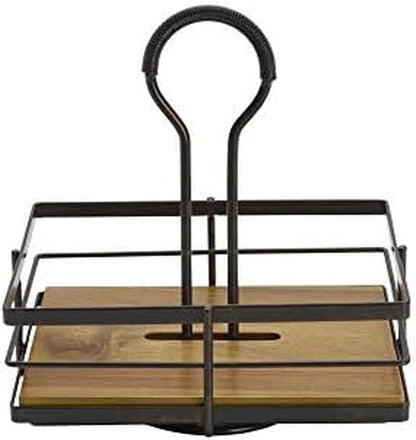 Mikasa Gourmet Basics Hanover Condiment Caddy with Rotating Caddy Organizer Design, Acacia Wood Insert - Durable, BPA-Free, Heavy-Gauge Carbon Structured Steel for Condiment Storage