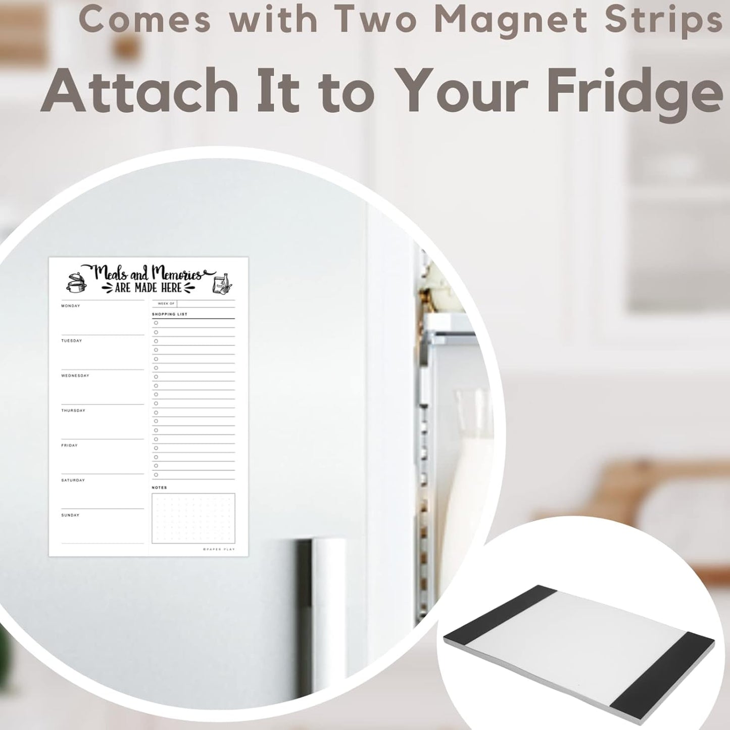 Magnetic Meal Planning Pad for Fridge 52 Undated Tear-off Sheets, 6x9 Inch Meal Planning Notepad for Meal Planner & Grocery List with Magnet, Weekly Meal Planner with Tear Off Shopping List