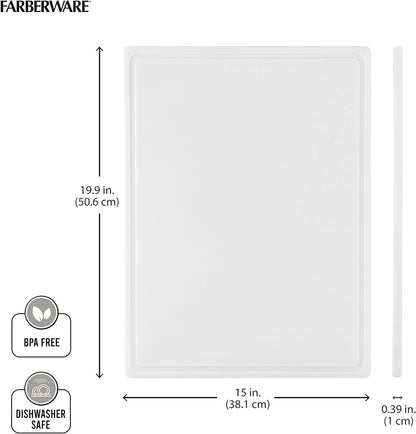 FARBERWARE Large Cutting Board, Dishwasher- Safe Plastic Chopping Board for Kitchen with Easy Grip Handle, 11in by 14in, White