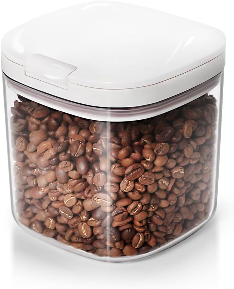 LivLab Mker Cereal Containers with Pop Lid - 1.0L/1.0 Qt Food Storage Dispenser Grain Bin for Candy, Grain, Rice and Snacks, Household for Kitchen Pantry Organization, White
