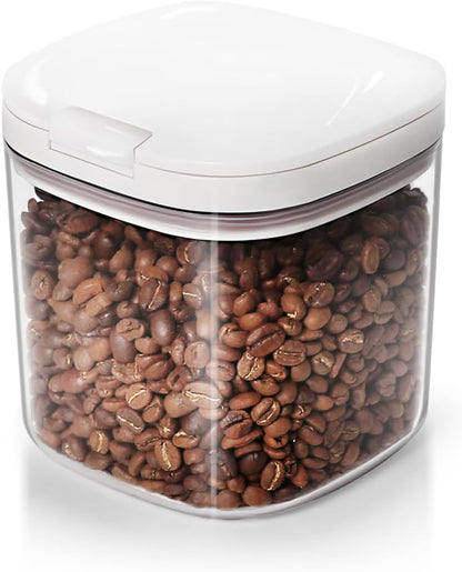 LivLab Mker Cereal Containers with Pop Lid - 1.0L/1.0 Qt Food Storage Dispenser Grain Bin for Candy, Grain, Rice and Snacks, Household for Kitchen Pantry Organization, White