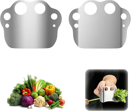 2 Pack Cat Paw Finger Guards for kitchen, 1 Single & 1 Double Finger Protectors with Herb Stripper, Stainless Steel Hand Guards Knife Guard for Safe Chopping, Kitchen Tool to Protect Fingers