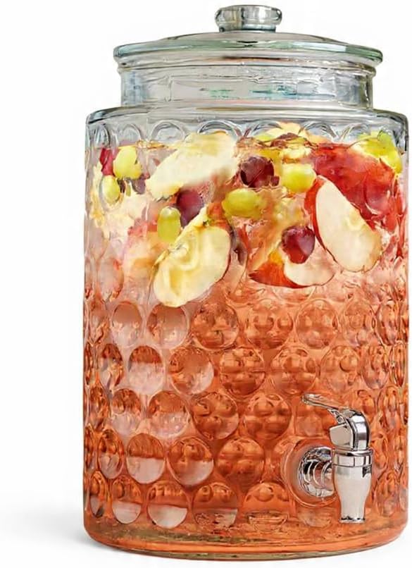 3 Gallon Classic Ice Cold Clear Glass Mason Jug Drink Beverage Dispenser Durable On Galvanized Stand With Leak Free Spigot-Easy Filling For Outdoor, Parties & Daily Use Lid
