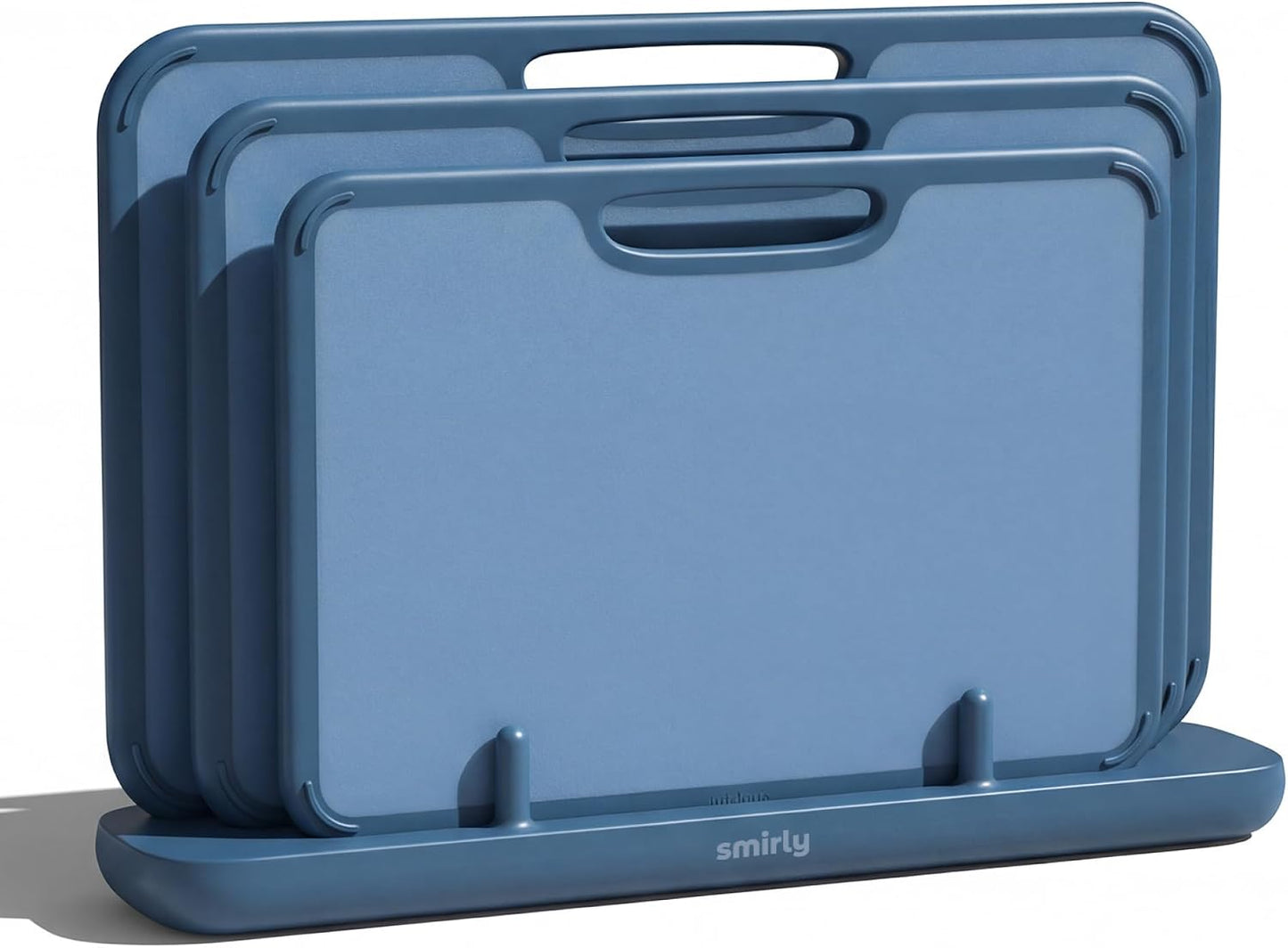 SMIRLY Plastic Cutting Board Set with Holder, Non-Slip Chopping Boards for Kitchen, Dishwasher Safe, Essential Kitchen Gadgets, 3 Pack, Green