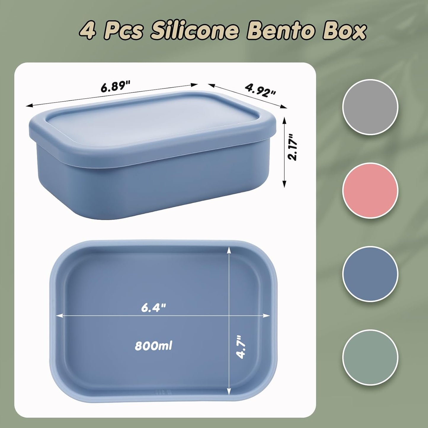 Layhit 4 Pcs Silicone Bento Box Lunch Box for Adult, 23.7 oz Reusable Sandwich Containers Food Storage with Lids Airtight for Lunch Meals Snacks, Dishwasher Freezer Safe (Matte Multicolor)