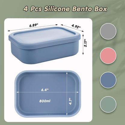 Layhit 4 Pcs Silicone Bento Box Lunch Box for Adult, 23.7 oz Reusable Sandwich Containers Food Storage with Lids Airtight for Lunch Meals Snacks, Dishwasher Freezer Safe (Matte Multicolor)