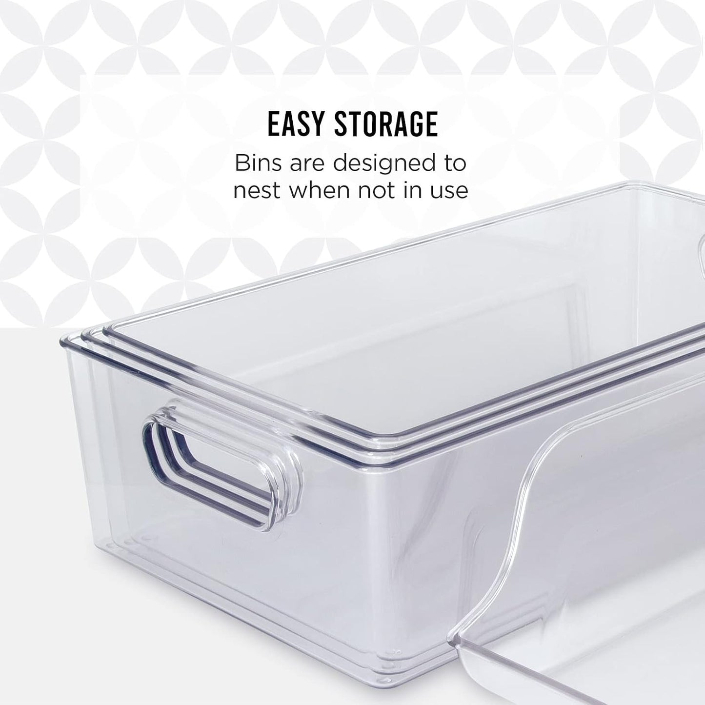 Copco Clear Narrow Storage Bin with Built-In Handles - Refrigerator Organizer, Pantry Organizers and Storage, Bathroom Organizer, Kitchen Organizers and Storage, Hand Wash