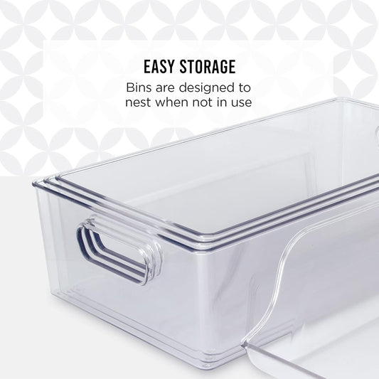 Copco Clear Narrow Storage Bin with Built-In Handles - Refrigerator Organizer, Pantry Organizers and Storage, Bathroom Organizer, Kitchen Organizers and Storage, Hand Wash
