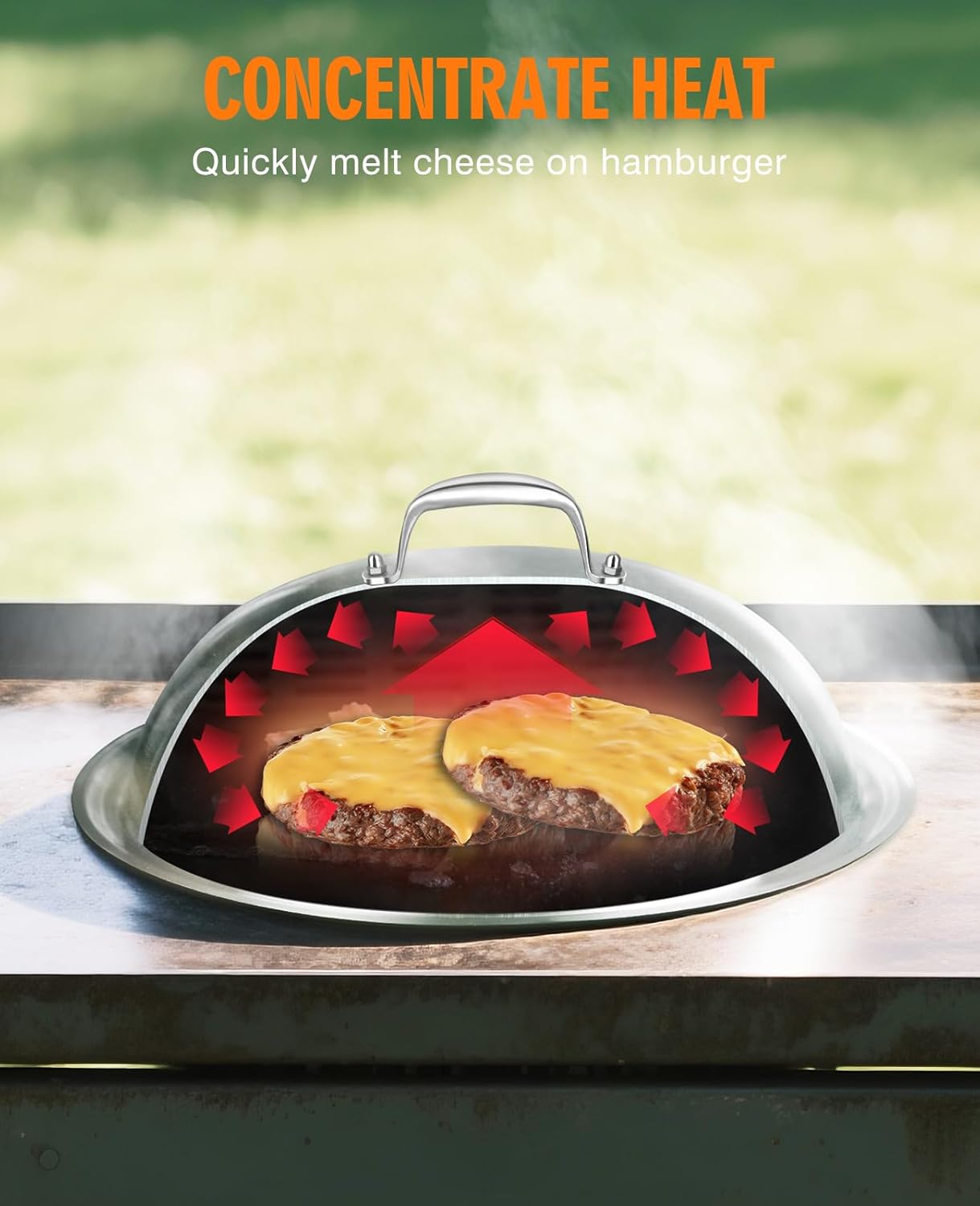 HOMENOTE Griddle Accessories for Blackstone, Commercial Grade 12 Inch Heavy Duty Melting Dome with Round Cast Iron Smash Burger Press Perfect for Flat Top Hibachi Grill Outdoor Indoor