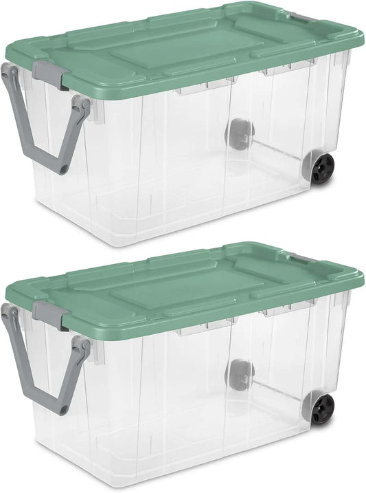 160 Quart Extra Large Wheeled Storage Boxes 2 Pack, Clear Plastic Bins with Latching Lids, Durable Rolling Containers for Garage & Home Organization