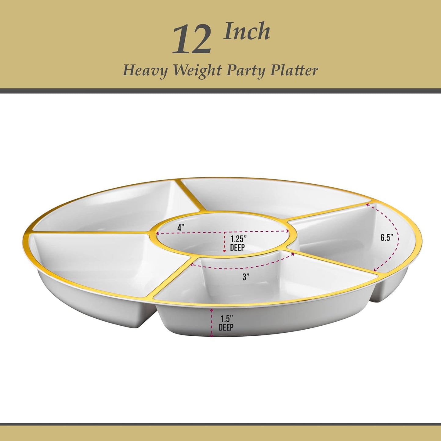 Plasticpro 6 Sectional Round Plastic Serving Tray/Platter (4, Clear)