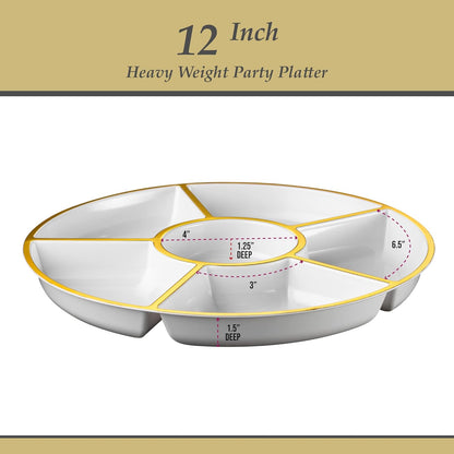 Plasticpro 6 Sectional Round Plastic Serving Tray/Platters Clear Pack of 2