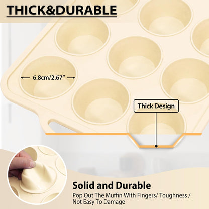 3Pcs Silicone Muffin Pan 6, 12 and 24 Cup with Metal Frame, Non Stick Jumbo Cupcake Pan with Handles, BPA Free Silicon Mini Muffin Tin Regular Tray For Baking,Egg Bites,Mold Light Grey