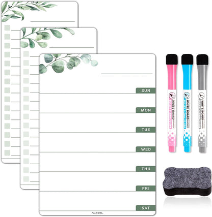 ALEZEL Weekly Dry Erase Board for Fridge, Magnetic Meal Planner Whiteboard Set - Includes Weekly Calendar for Refrigerator & 2 to Do List White Boards, 3 Markers + Eraser
