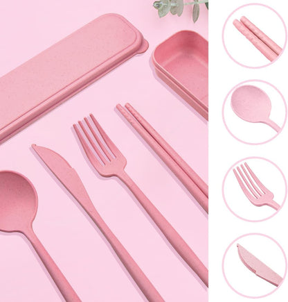 ELANE 4 Sets Reusable Travel Utensils Set with Case,Camping Cutlery Set Reusable Cutlery Set with Case,Utensil Sets for Lunch Picnic Daily Use Outdoor