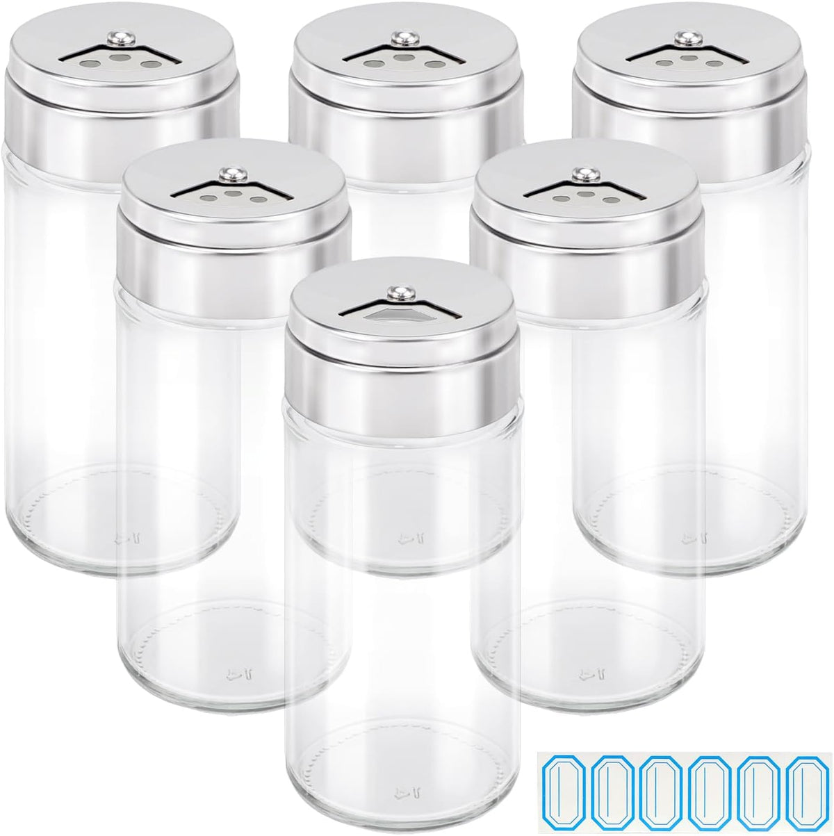 Segarty Spice Jars, 3 oz Spice Bottles with Shaker Lids, Glass Empty Seasoning Containers with Adjustable Pour Holes for Kitchen Spice Storage Stainless Steel Flow Top Salt and Pepper Shakers