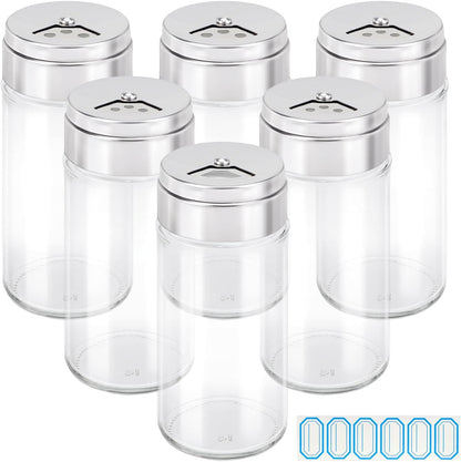 Segarty Spice Jars, 3 oz Spice Bottles with Shaker Lids, Glass Empty Seasoning Containers with Adjustable Pour Holes for Kitchen Spice Storage Stainless Steel Flow Top Salt and Pepper Shakers