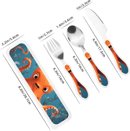 3-Piece Kids Silverware Set With Storage Case, Stainless Steel Reusable Children Safe Knife Spoon Fork Set Blue Active Girl Running Sunset Children Flatware Set For Kids Lunch Box - Colors C