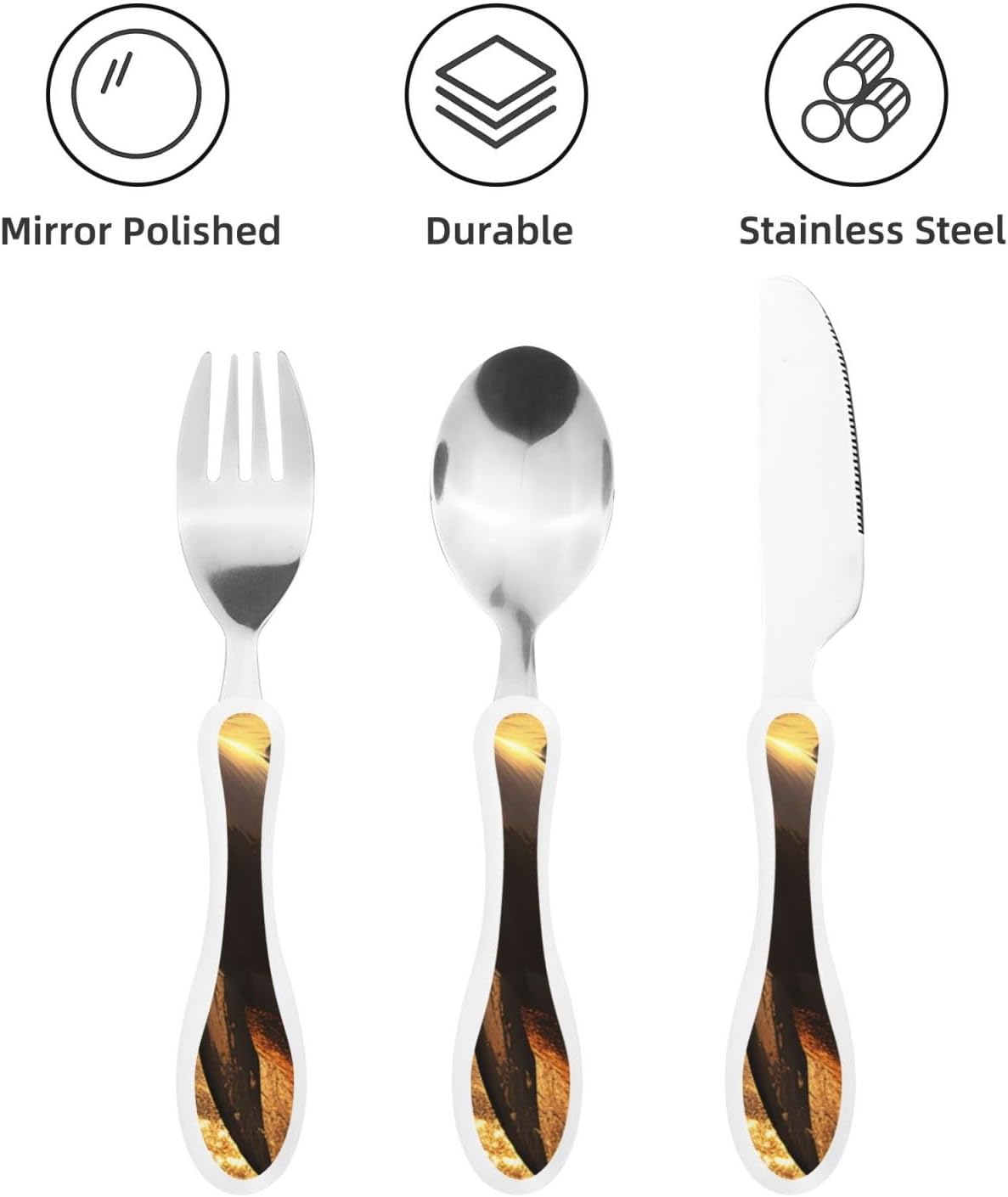 3-Piece Kids Silverware Set With Storage Case, Stainless Steel Reusable Children Safe Knife Spoon Fork Set Tropical Sunset Seaside Children Flatware Set For Kids Lunch Box
