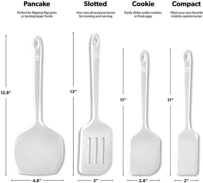 DI ORO Silicone Turner Spatula Set - Kitchen Spatulas for Nonstick Cookware - Cooking Utensils for Flipping Eggs & Pancakes - 600°F Heat-Resistant BPA Free Turners - Dishwasher Safe (4pc, Black)