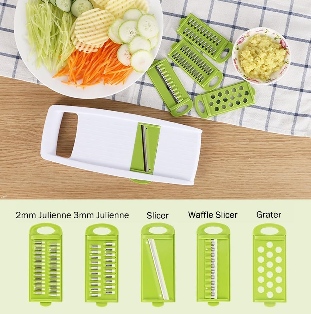 NACOLUS 5 in 1 Mandoline Slicer Vegetable Slicer Mandolin Multi Blade Potato Veggie Slicer Vegetable Cutter Julienne Shredder Potato Slicer Green