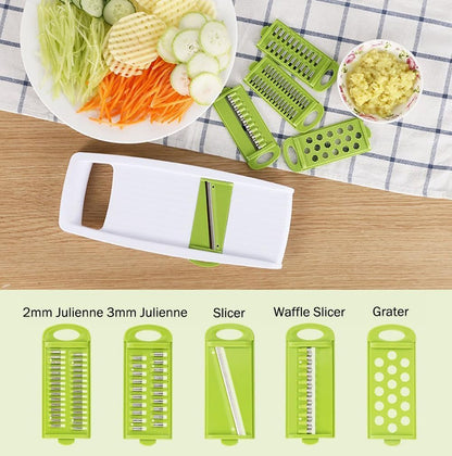 NACOLUS 5 in 1 Mandoline Slicer Vegetable Slicer Mandolin Multi Blade Potato Veggie Slicer Vegetable Cutter Julienne Shredder Potato Slicer Green