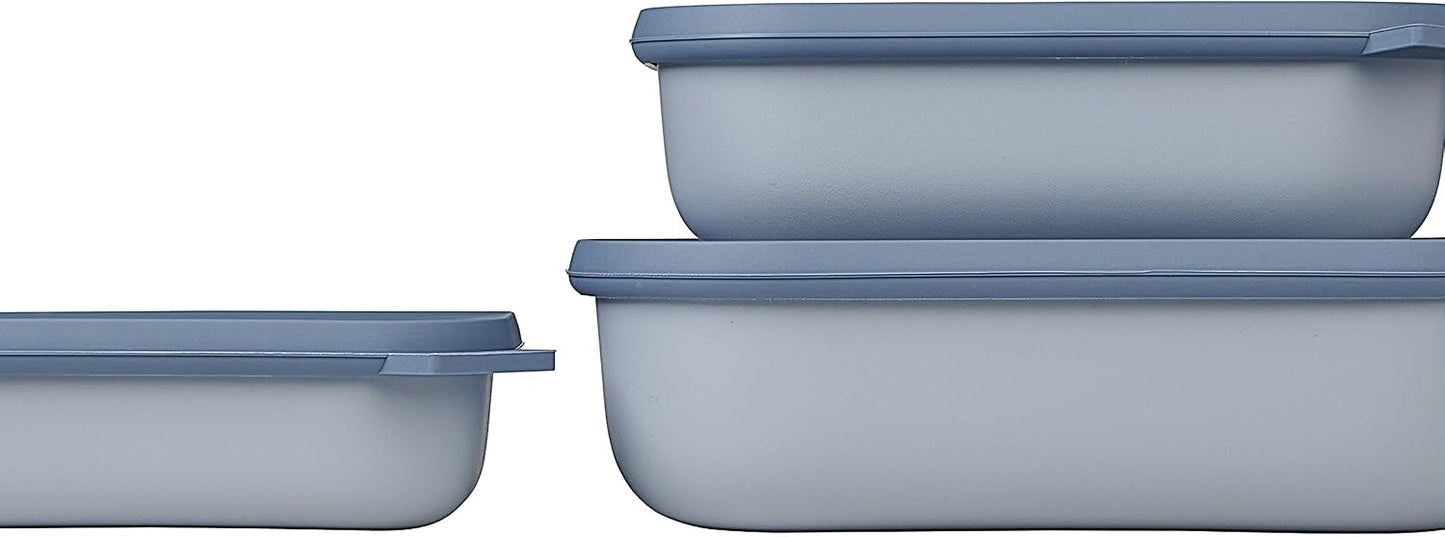 Mepal Cirqula Set of 3 Rectangular Deep Multi Food Storage Serving Containers with Transparent Lids | Perfect for Food Prep | Microwave & Dishwasher Safe | Nordic Black | Made in Holland
