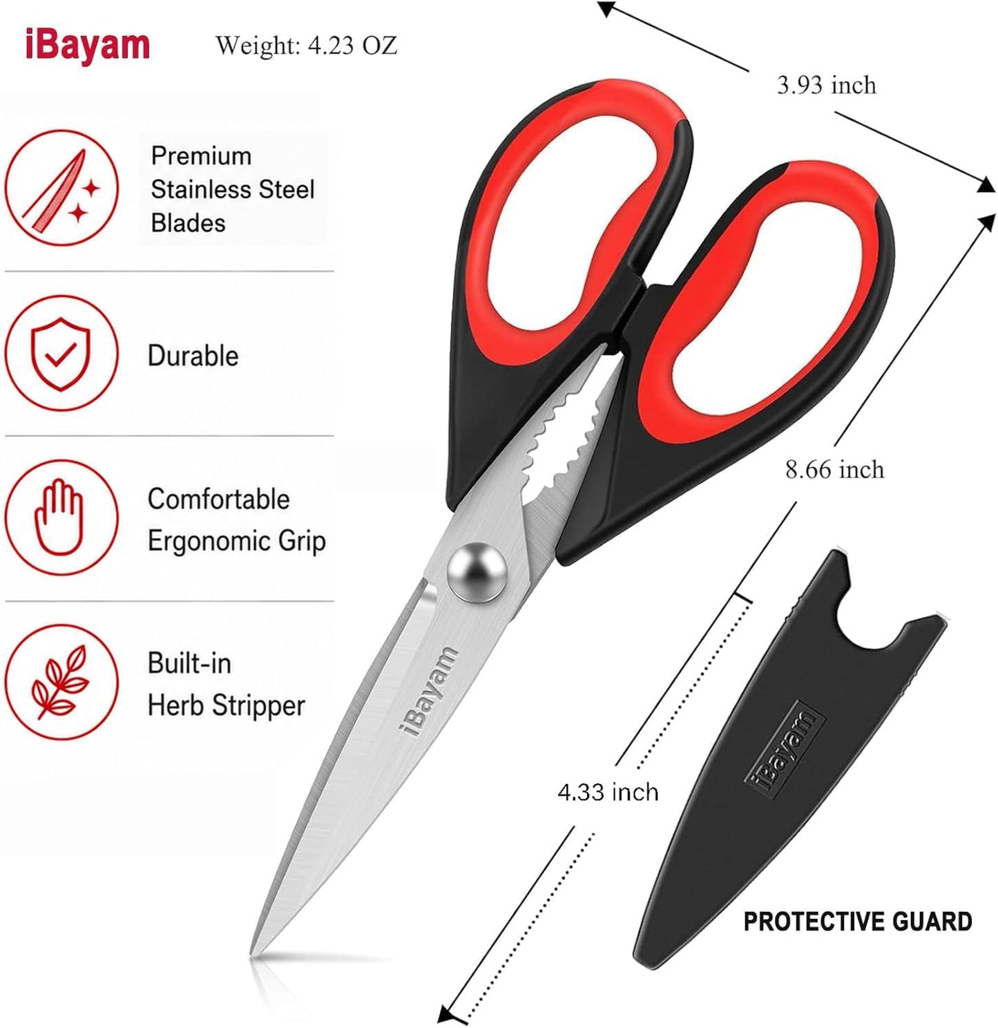 iBayam 2 Pack All Purpose Kitchen Shears Heavy Duty - Stainless Steel Kitchen Scissors With Protective Sheath, Soft Comfort-Grip Handle, Food & Meat Scissors, Home, Kitchen, Dining Utility Gadgets