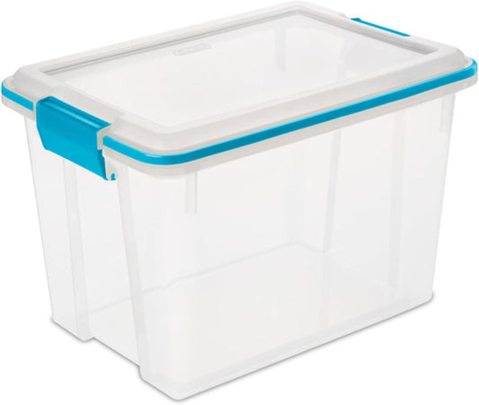 Sterilite 20 Qt Gasket Box, Stackable Storage Bin with Latching Lid and Tight Seal, Plastic Container to Organize Basement, Clear Base and Lid, 1-Pack