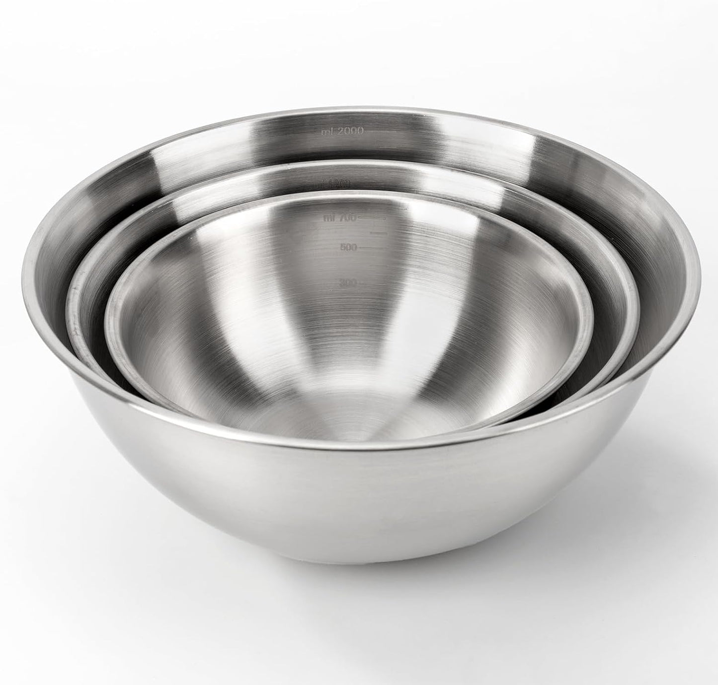 3-Piece Stainless Steel Mixing Bowls (7.1") Metal Bowl Set with Measurement Marks, Dishwasher Safe & Stackable - Perfect for Baking, Salad Making, Meal Prep and Kitchen Use