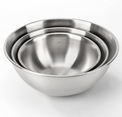 3-Piece Stainless Steel Mixing Bowls (7.1") Metal Bowl Set with Measurement Marks, Dishwasher Safe & Stackable - Perfect for Baking, Salad Making, Meal Prep and Kitchen Use
