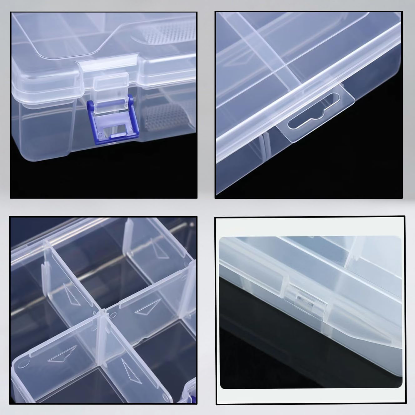 3pcs Clear Storage Small Parts Organizer Box Storage Bin With Dividers Multi Compartment for Beads Art DIY Tackle Box Organizer (10 - compartment in length)