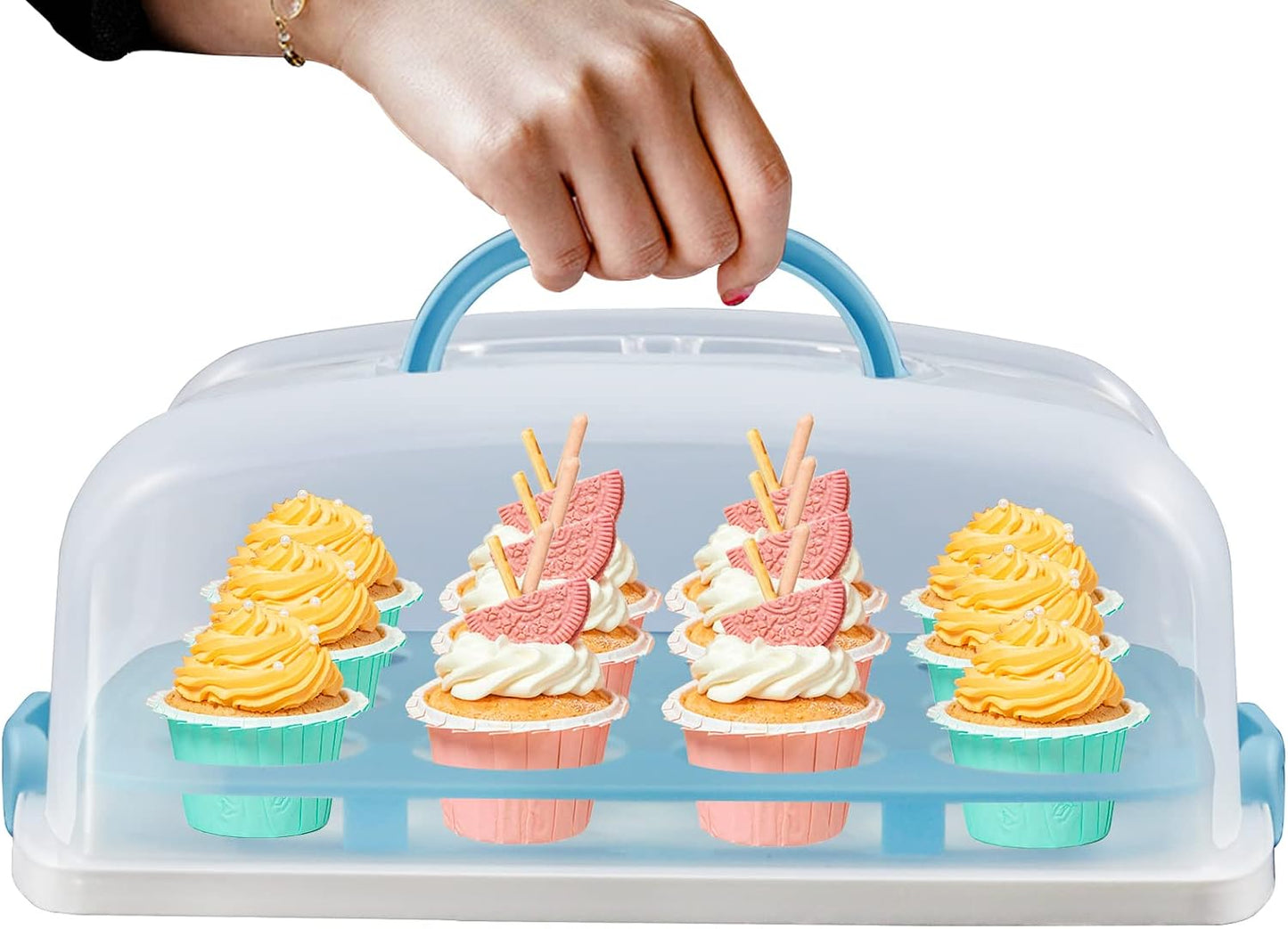 Cake Carrier with Lid, Purple Cake Holder Cupcake Container for 12 Cupcakes or 1 Large Cake Pie Pizza Tart 2 in 1 Portable Dessert Container for Cake Pie Muffin