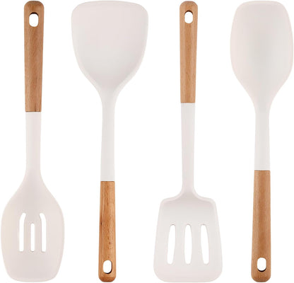 Kitchen Cooking Utensils Set, 6Pcs Silicone Kitchen Utensils Set Spatula Spoon Soup Ladle Turner, Heat Resistant Wooden Handle Silicone Cooking Gadgets for Nonstick Cookware & Baking BPA FREE