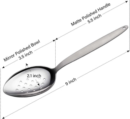 Chef Kunz Spoon | Silver Stainless Steel 2 Tbsp Basting Spoon, 9 Inch Solid Sauce Spoons, Big Serving Spoons Stainless Steel, Plating & Quenelle & Cooking