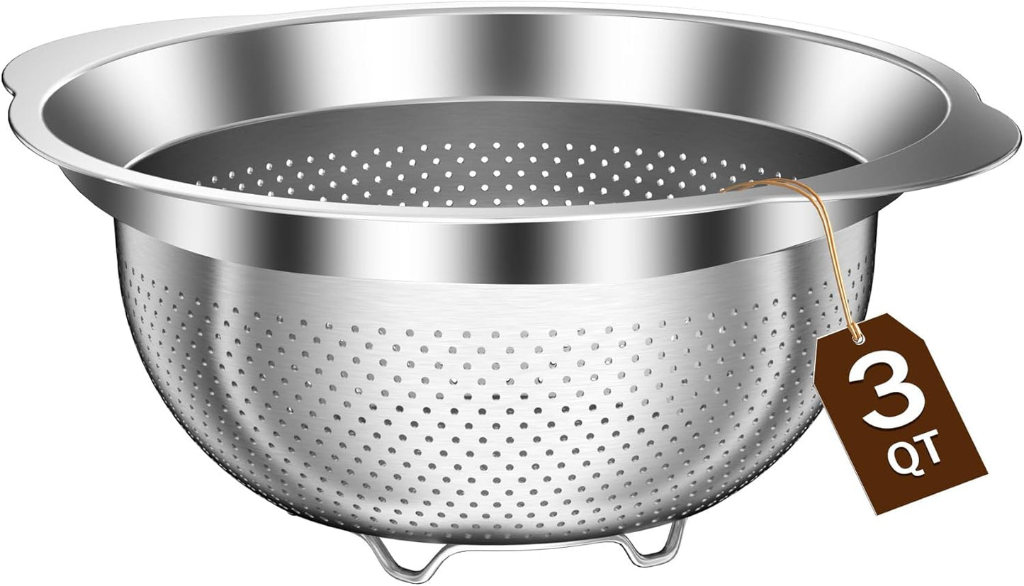 Stainless Steel Strainer with Mixing Bowl, Rice Washer, Colander for Kitchen, Rice Strainer, Fruit and Vegetable Wash, Microporous Colander, Fruit Cleaner Bowl, Dishwasher Safe