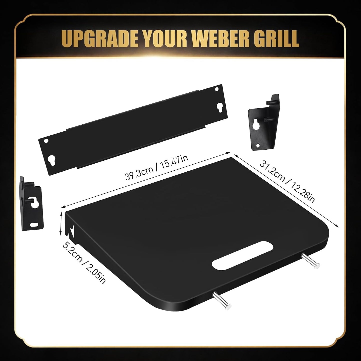QuliMetal Folding Front Shelf for Traeger Pro 34, Texas Elite 34, Century 885 and Eastwood 34, 37" x 12" Heavy-Duty Grill Prep Table with Cutting Board, Stainless Steel Basin, Lid and 5 Hooks