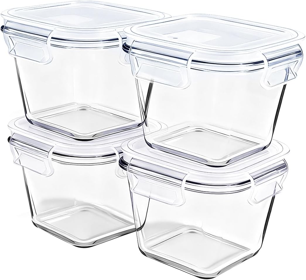 1.5 cup Round Glass Food Storage Containers with Lids, 12oz Small Glass Meal Prep Containers set, Heat-Resistant BPA-Free Round food bowl for Leftover. Microwave, Dishwasher & Freezer Safe