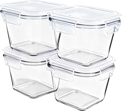 1.5 cup Round Glass Food Storage Containers with Lids, 12oz Small Glass Meal Prep Containers set, Heat-Resistant BPA-Free Round food bowl for Leftover. Microwave, Dishwasher & Freezer Safe