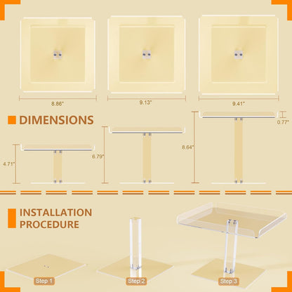 Bakzon 3 Piece Cupcake Stand, Acrylic Dessert Table Display Set, Clear Square Serving Trays for Birthday, Wedding, Baby Shower