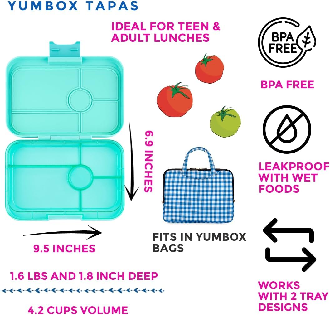 Yumbox Tapas Leakproof Bento Box, 5 Compartments, Antibes Blue | Large Capacity Design | Removable Compartment Tray | Easy-Open Single Latch | Ideal for Teens & Adults | Dishwasher-Safe Tray