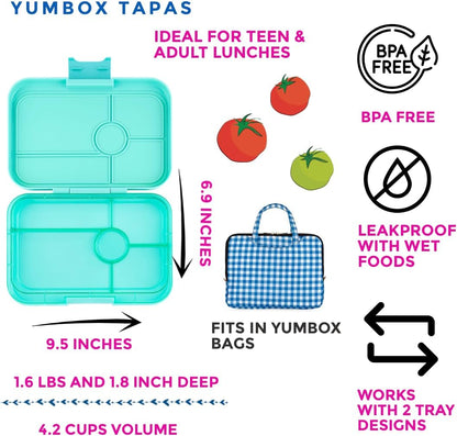 Yumbox Tapas Leakproof Bento Box, 5 Compartments, Antibes Blue | Large Capacity Design | Removable Compartment Tray | Easy-Open Single Latch | Ideal for Teens & Adults | Dishwasher-Safe Tray